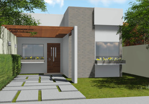 Planta de casa Térrea com 2 Quartos e Pergolado - Frente 3