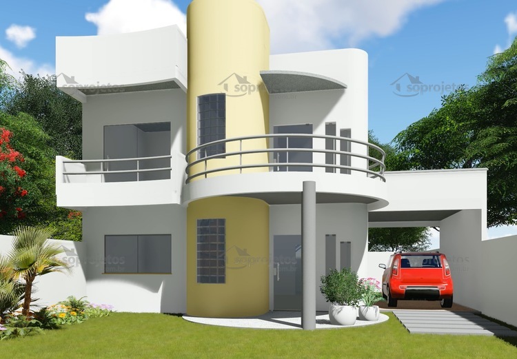 Plantas de Casas - Garagem lateral - Fachada 1
