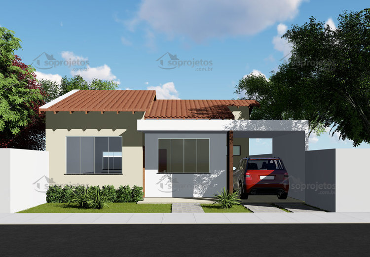 Planta de casa térrea com 2 quartos sendo 1 suíte ... | Só Projetos