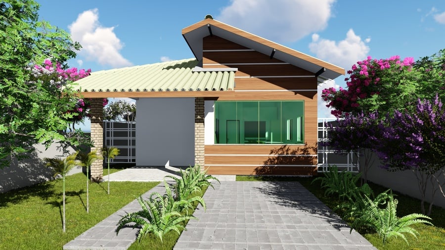 Planta de casa térrea compacta com suite e área gourmet