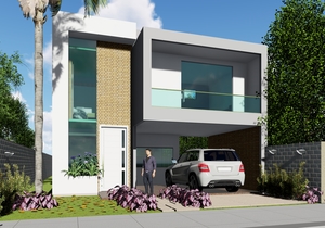 Projeto de sobrado para terreno de 10 metros com 3 suítes - Cód. 174