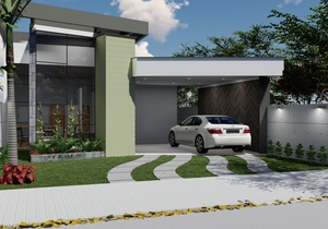 Planta de casa térrea com 1 quarto, 2 suítes e varanda gourmet