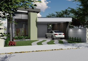 Planta de casa térrea com 1 quarto, 2 suítes e varanda gourmet