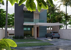 Planta de sobrado com 3 quartos sendo 1 suíte e varanda gourmet