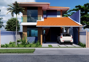 Planta de sobrado com 3 quartos sendo 1 suíte e varanda gourmet - Cód. 185 - fachada 3