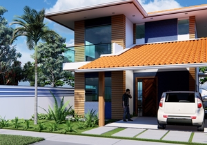 Planta de sobrado com 3 quartos sendo 1 suíte e varanda gourmet - Cód. 185 - fachada 4