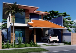 Planta de sobrado com 3 quartos sendo 1 suíte e varanda gourmet - Cód. 185 - fachada 5