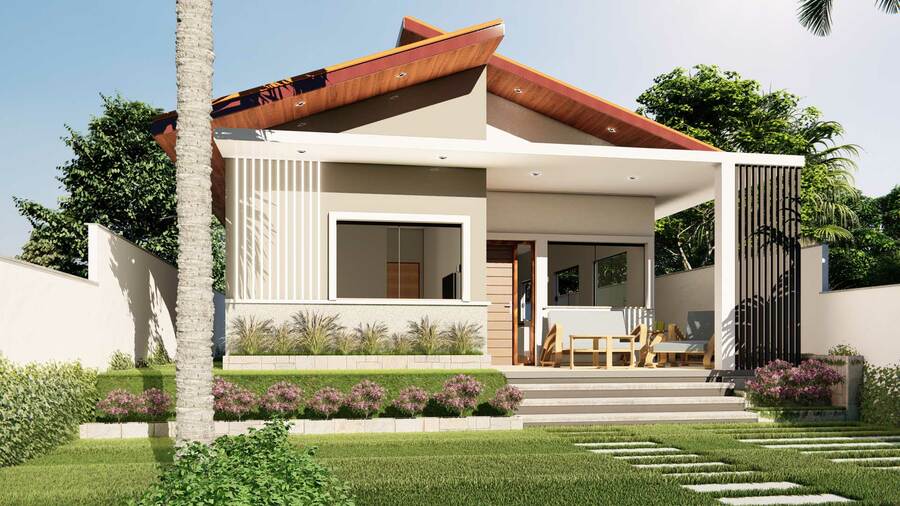 Planta de casa em terreno de 10 x 20 com 2 quartos sendo 1 suíte