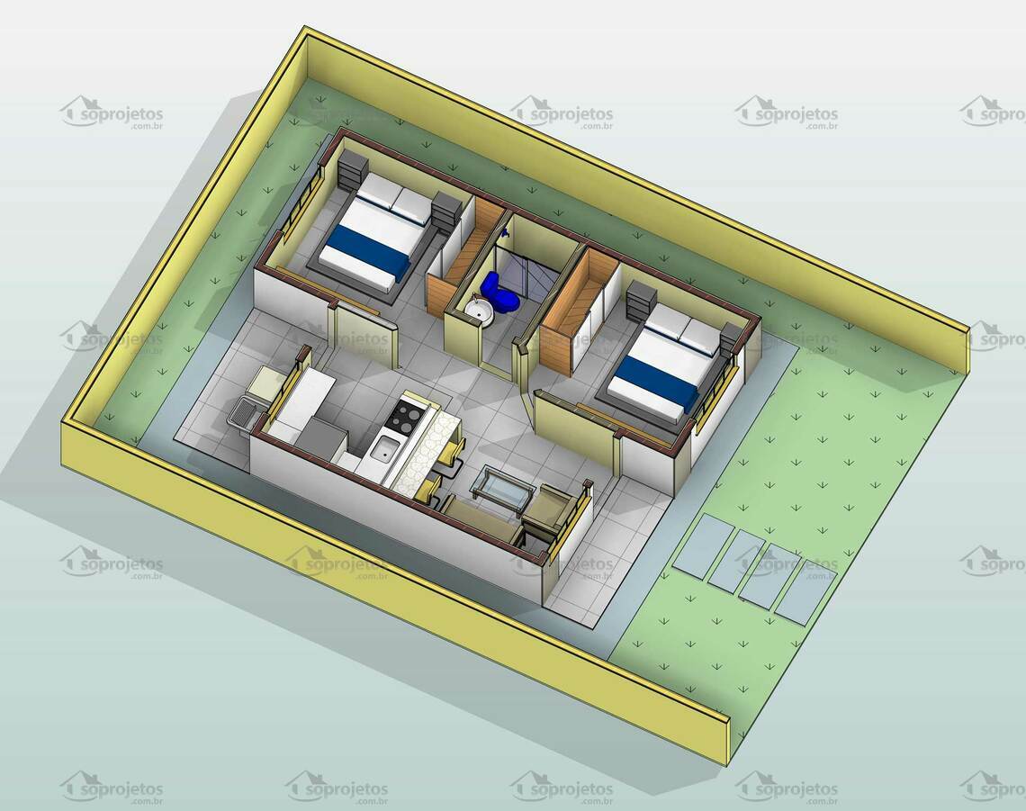 Projeto de Casa Popular Econômica - Cód. 101 Pág. 2| Só Projetos