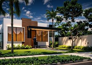 Planta de casa popular térrea em terreno de 10 x 20 com 2 quartos sendo 1 suíte