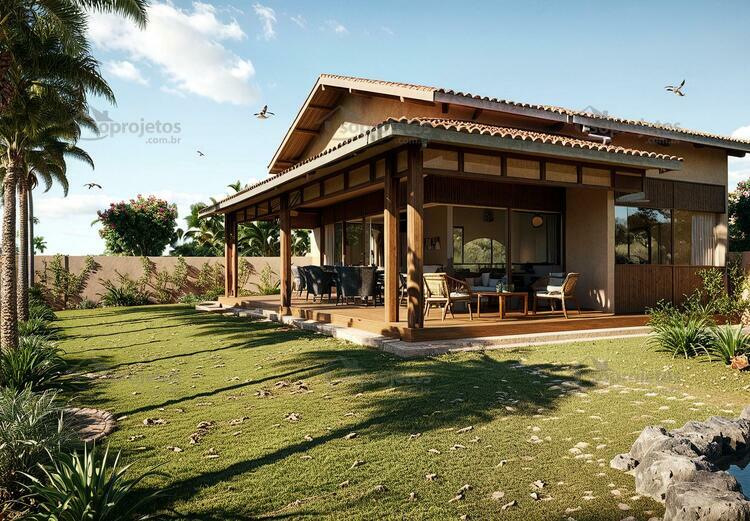 Planta de casa térrea com varanda quartos e Só Projetos