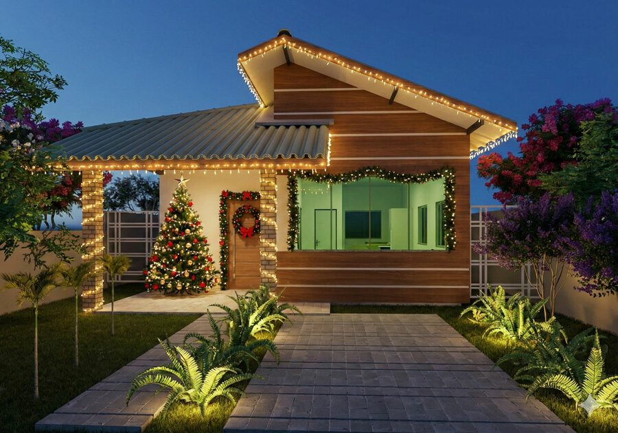 Planta de casa térrea compacta com suite e área gourmet 