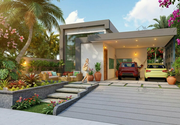Projeto de casa térrea com 3 suítes e cozinha americana - Cód. 177 — fachada
