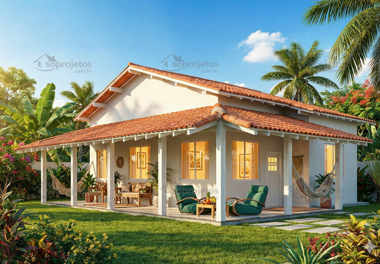 Planta de casa com 2 quartos e 1 suíte - Cód. 67 — fachada