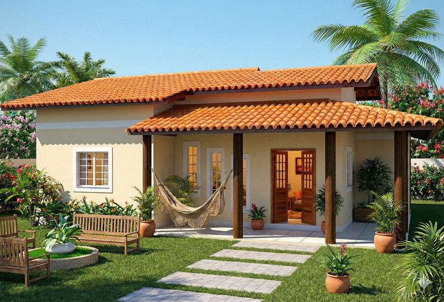 Projeto de casa com Varanda e 3 Quartos