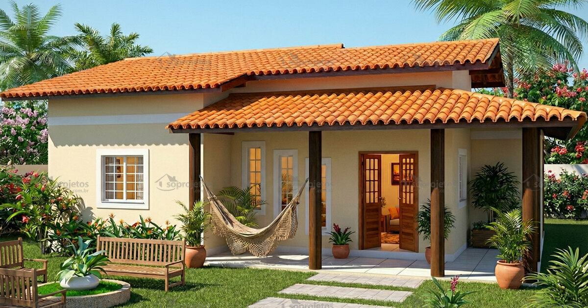 Projeto de casa com Varanda e 3 Quartos - Cód. 91 | Só Projetos