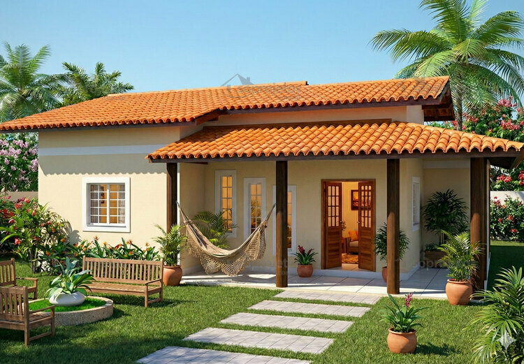Projeto de casa com Varanda e 3 Quartos - Cód. 91 — fachada