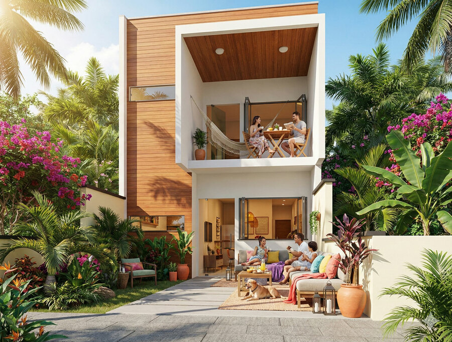 Planta de sobrado com 3 quartos para terreno 5x20 