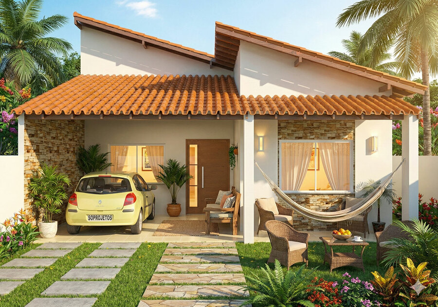 Projeto de casa com 2 suites e 1 Quarto