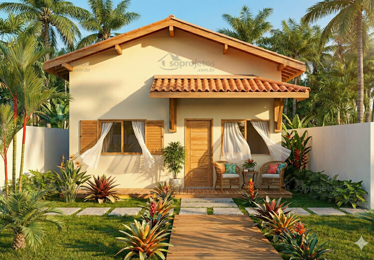Planta de Casa Popular com 46 m2 - Cód. 100 — fachada