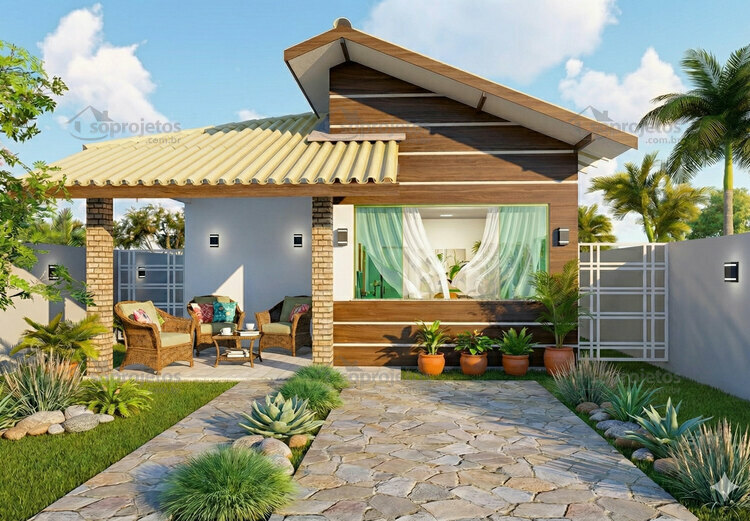 Planta de casa térrea compacta com suite e área gourmet - Cód. 160 — fachada