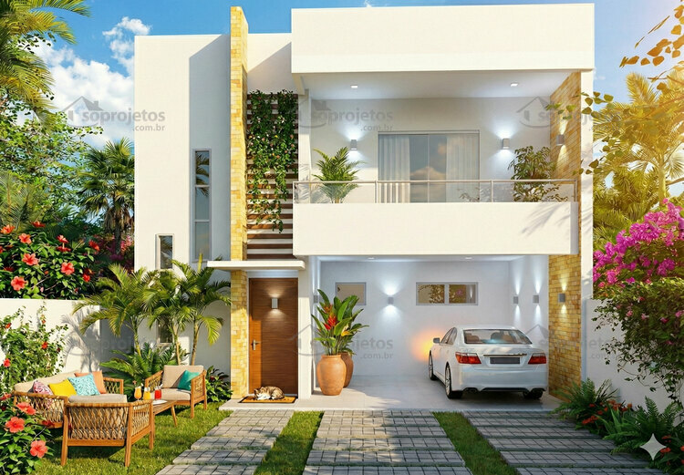 Planta de casa duplex 3 suítes com varanda gourmet - Cód. 140 — fachada