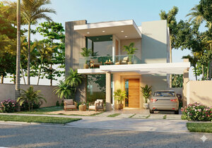 Planta de sobrado com 3 quartos sendo 1 suíte e varanda gourmet 