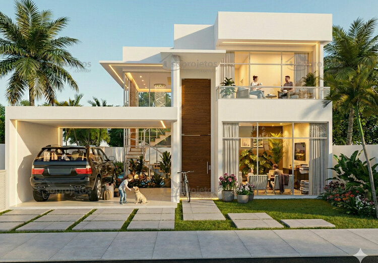 Projeto de sobrado com 3 suítes e pé direito duplo - Cód. 152 — fachada