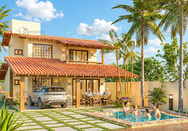 Planta de sobrado 1 Quarto e 2 Suítes - Cod. 83 — fachada