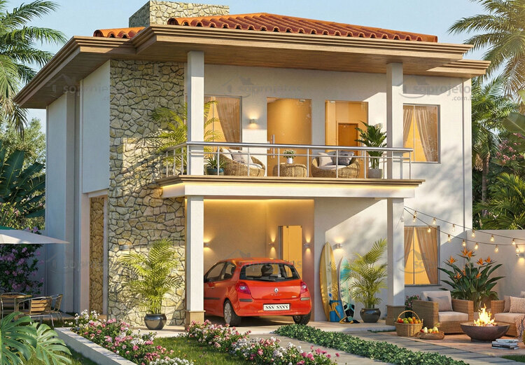 Planta de Sobrado Mediterrâneo com 3 quartos - Cód. 105 — fachada