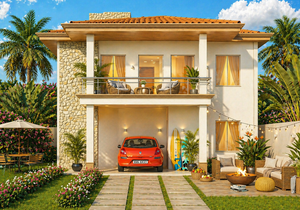 Planta de Sobrado Mediterrâneo com 3 quartos