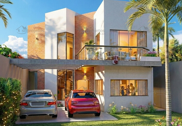 Planta de Sobrado Moderno com Pergolado - Cód. 106 — fachada