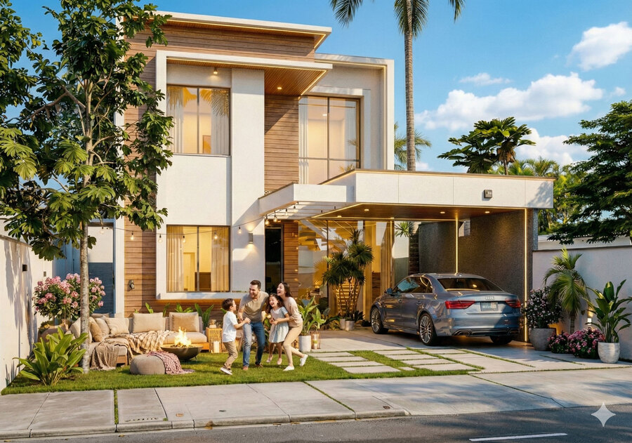 Planta de casa sobrado com 4 quartos sendo 1 suíte master e varanda gourmet 