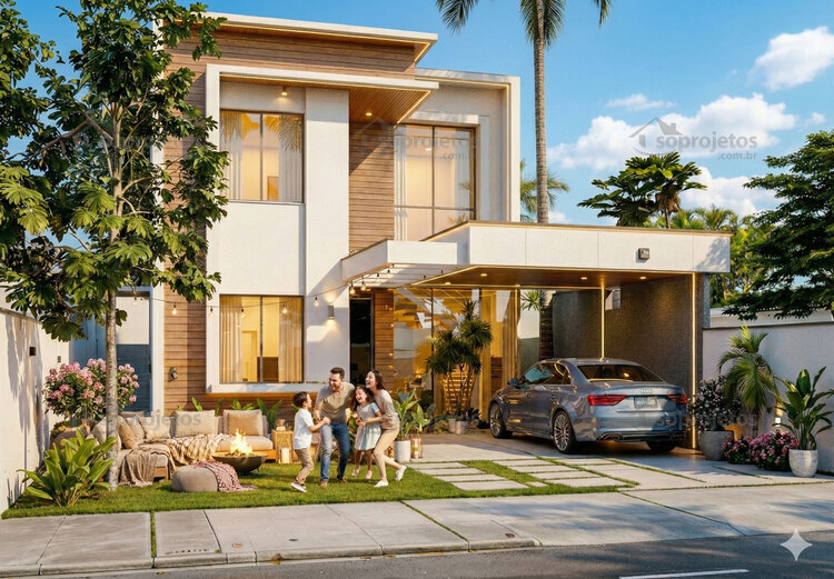 Planta de casa sobrado com 4 quartos sendo 1 suíte master e varanda gourmet - Cód. 186 — fachada