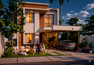 Planta de casa sobrado com 4 quartos sendo 1 suíte master e varanda gourmet