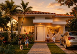 Planta de casa térrea com 2 quartos e solárium