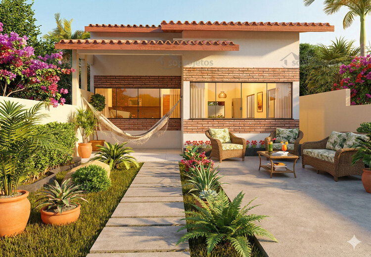 Planta de casa térrea para terreno 8x20 - Cód. 163 — fachada