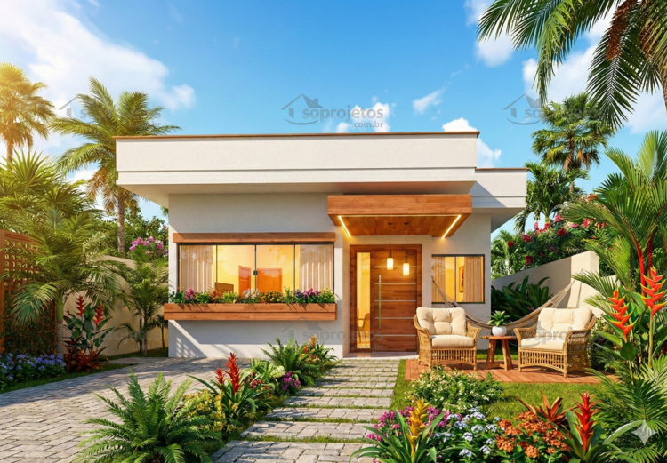 Planta de casa térrea com 2 quartos e área gourmet - Cód. 166 — fachada