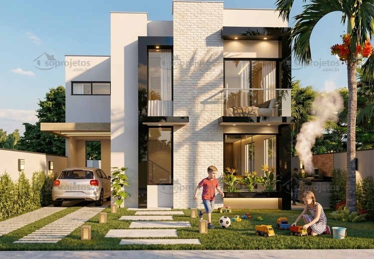 Planta de sobrado com 2 quartos 1 suíte e varanda gourmet - Cód. 183 — fachada