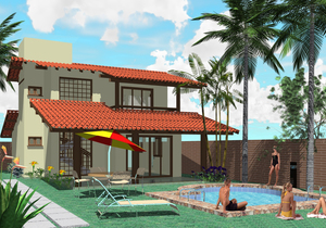 Planta de sobrado 1 Quarto e 2 Suítes - Cod. 83 — fachada