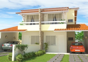 Planta de casa geminada com três quartos - Cód. 95