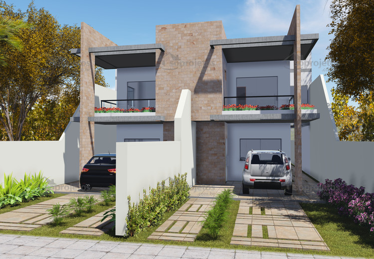 Planta de sobrado geminado moderno com 3 quartos 1