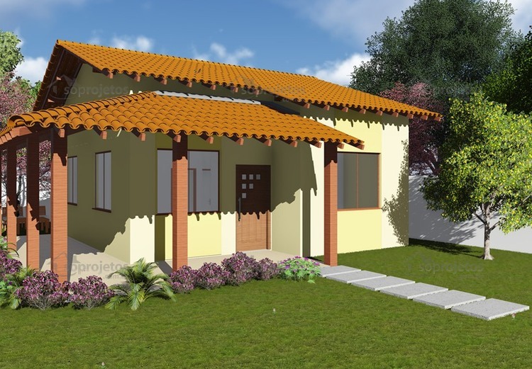 Plantas de Casas - Popular com Varanda - Cód. 44 - Maquete 2