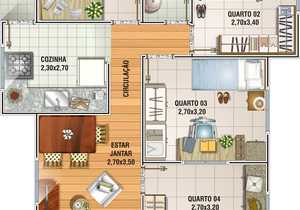 Planta de casa popular com 4 Quartos - Cód. 65