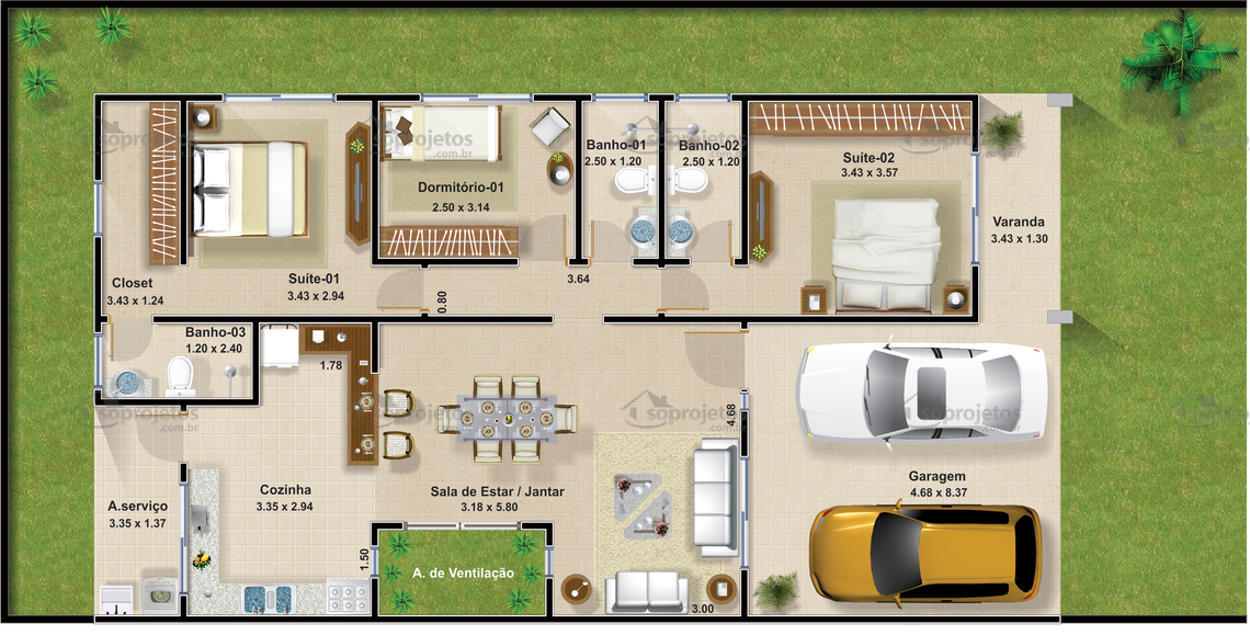 Planta de casa moderna com 4 quartos - Projetos de Casas, Modelos